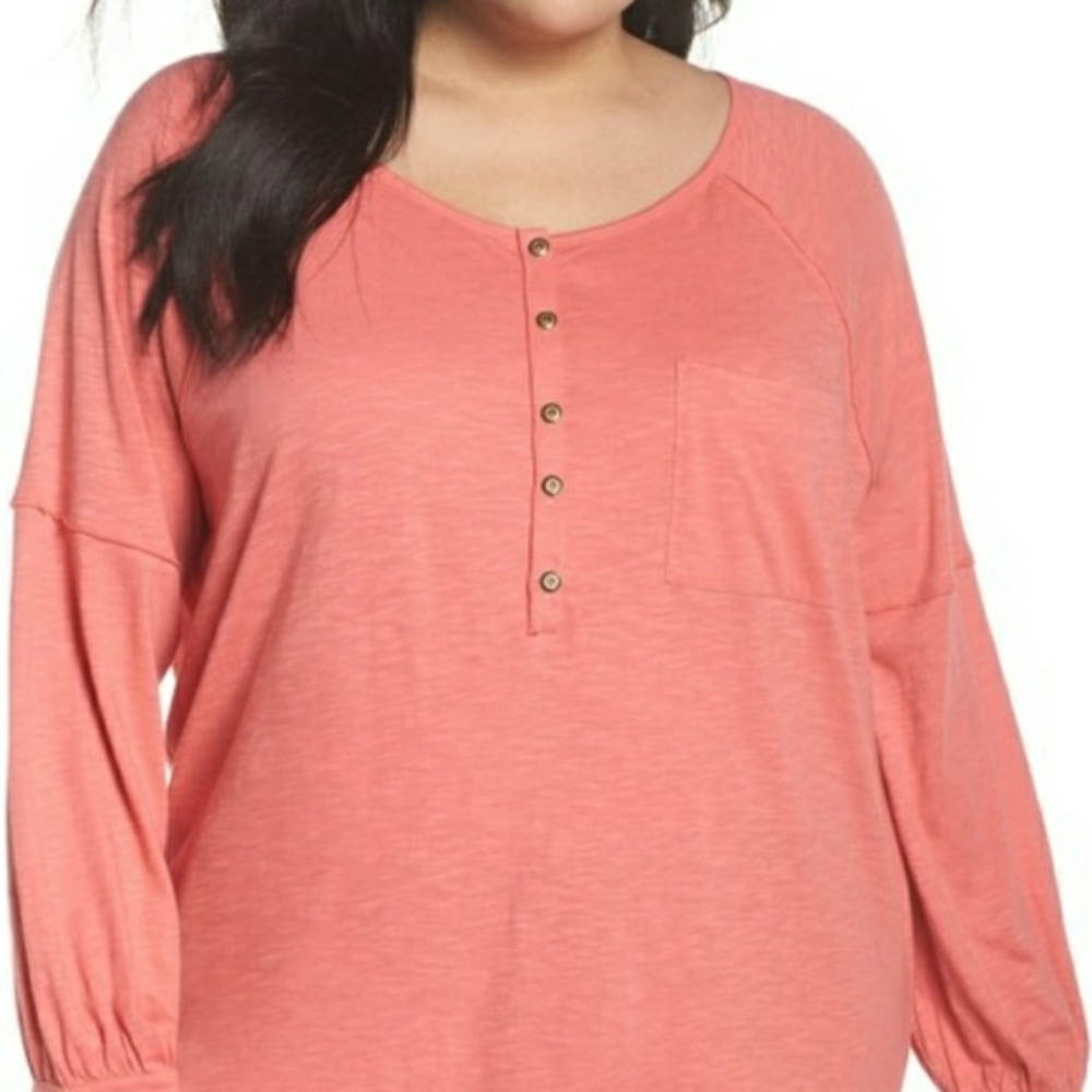 NWT Caslon Pretty Henley Long Sleeve Tee, Size XXL